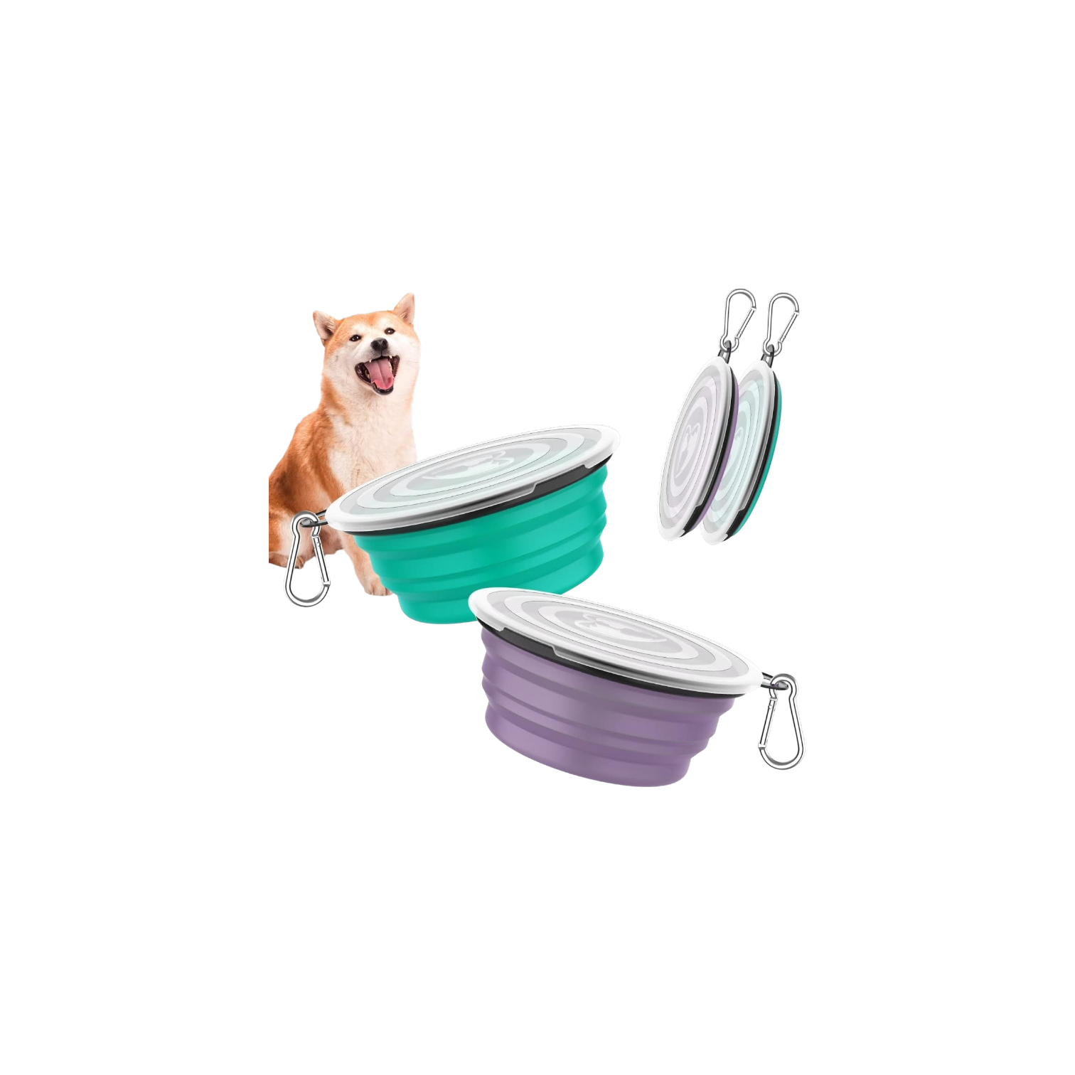 Silicone Feeding Watering Bowls with Lids & Carabiners by Pawaboo